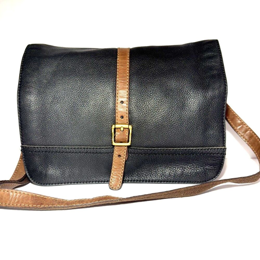 Fossil Y2K Long Live Vintage Leather Crossbody Bag Black Brown Adjustable Strap